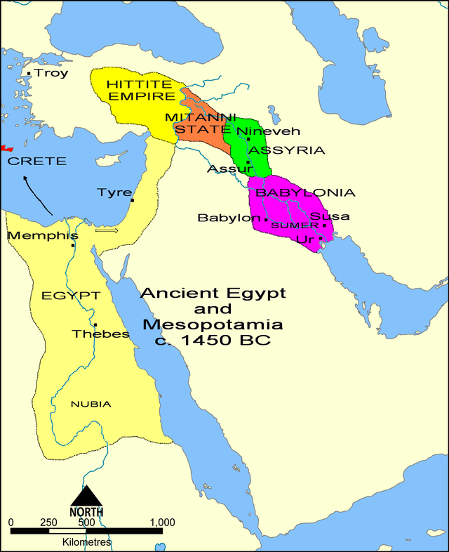 Ancient Egypt and Mesopotamia c. 1450 BC (Wikimedia)
