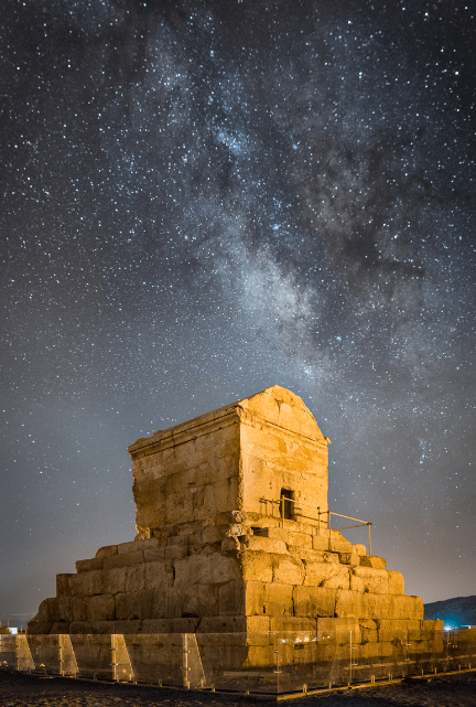 Tomb of Cyrus under the starry sky of Pasargadae, Iran, a UNESCO World Heritage Site (2015) wikimedia commons